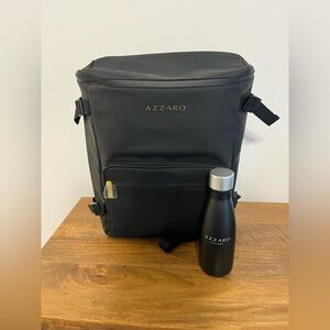 Azzaro Black Men's Backpack with Matching Insulated Thermos